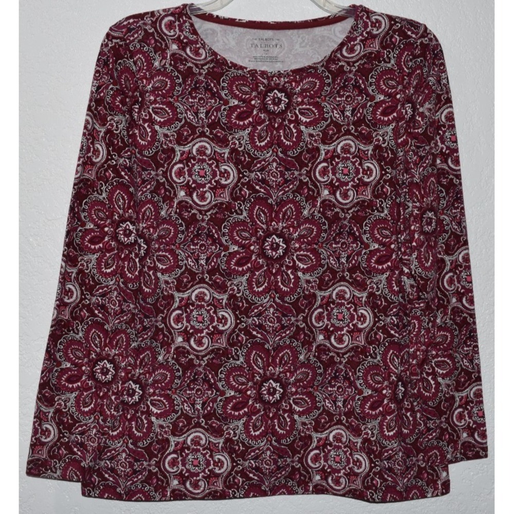 Talbots Tee Plus Sz 1X Multicolor‎ Stretch Cotton Long Sleeve Top Comfy Colorful